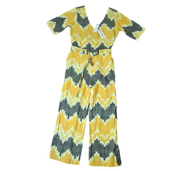 Anthropologie The Odells Bento Jumpsuit Short Sleeve V Neck Chevron NWT XS - Picture 5 of 12